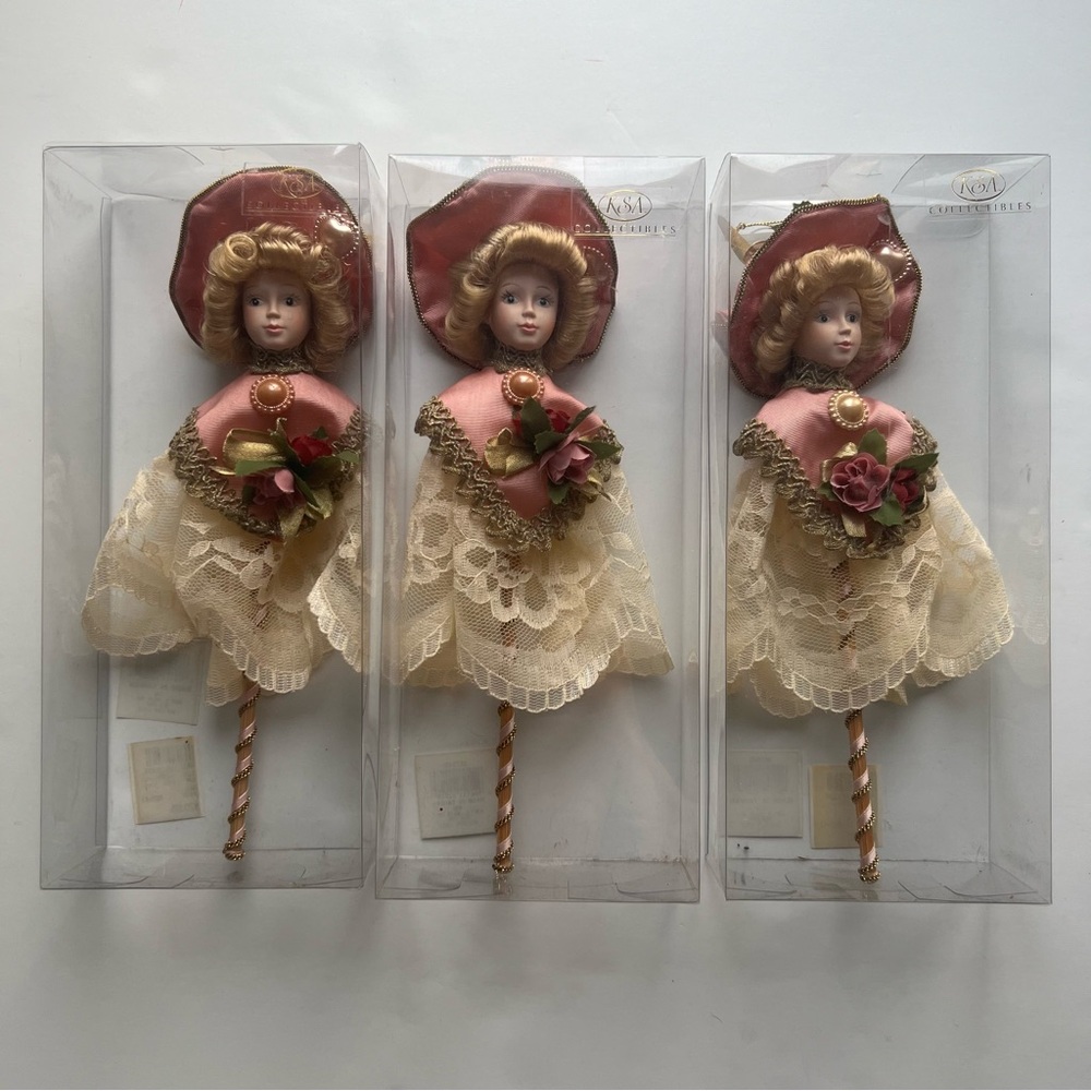 Lot 3 Vintage Kurt S Adler Victorian Porcelain Doll Christmas Ornaments Mauve